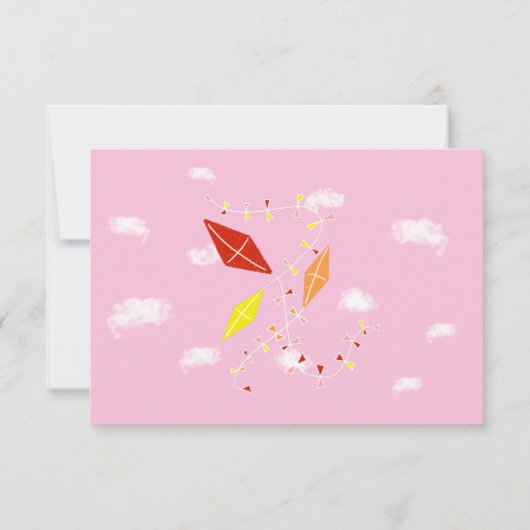 凧 雲 ピンクの女の子の写真 誕生日 サンキューカード (裏面)
