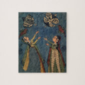 凧、Kuluの民俗絵画、Himachal Pを飛ばしている女の子 ジグソーパズル (縦)