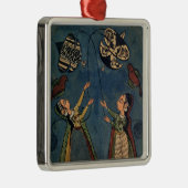 凧、Kuluの民俗絵画、Himachal Pを飛ばしている女の子 メタルオーナメント (右)