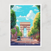 凱旋門アートヴィンテージ旅行イラストレーション ポストカード (正面)