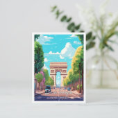 凱旋門アートヴィンテージ旅行イラストレーション ポストカード (スタンド正面)