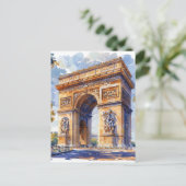 凱旋門ウォーターカラートラベルランドマークフランス シーズンポストカード (スタンド正面)