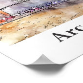 凱旋門フランスアートウォーターカラースケッチ ポスター (角)