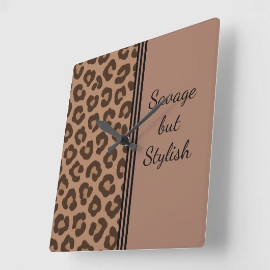 凶暴だがスタイリッシュヒョウ柄 スクエア壁時計 (傾斜)