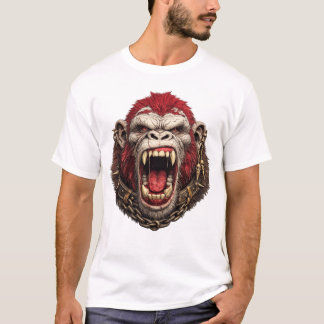 凶暴なゴリラのヘッドTシャツ - 強いアニマルデザイン Tシャツ