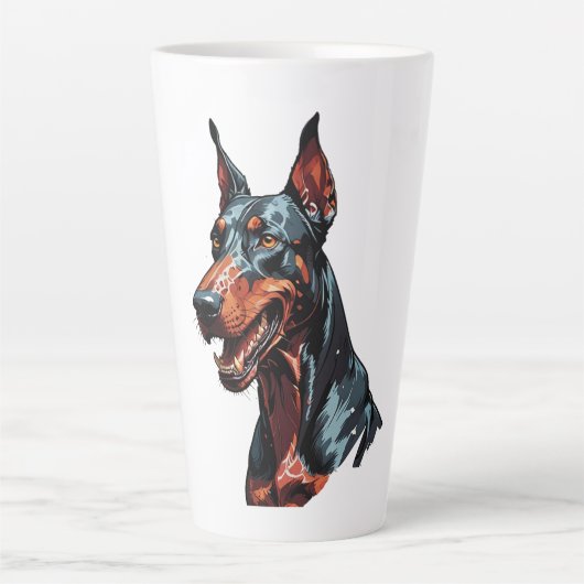 凶暴なドーベルマン肖像画 攻撃的な犬のギフト カフェラテマグ (正面)