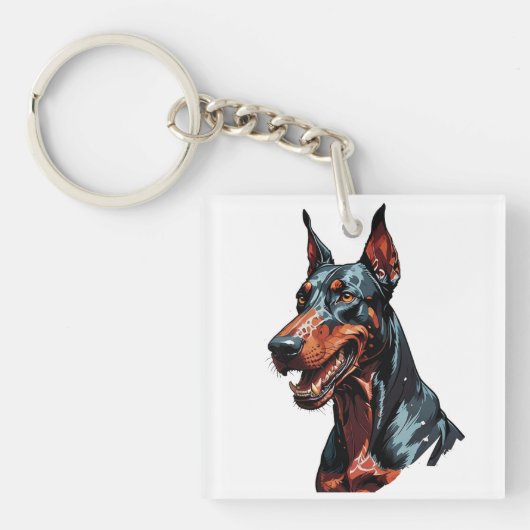 凶暴なドーベルマン肖像画 攻撃的な犬のギフト キーホルダー (正面)