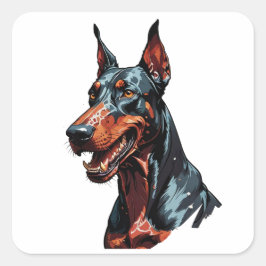 凶暴なドーベルマン肖像画 攻撃的な犬のギフト スクエアシール