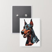 凶暴なドーベルマン肖像画 攻撃的な犬のギフト 缶バッジ (正面/裏面)