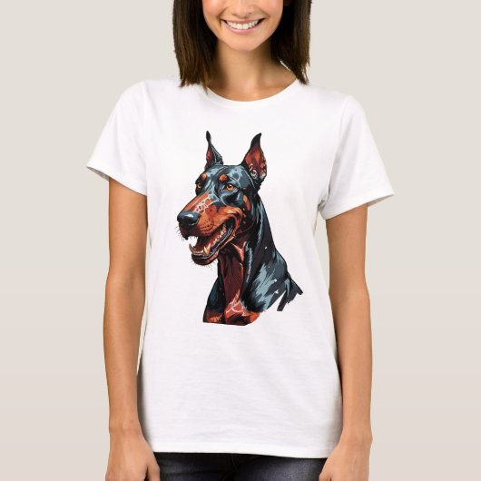 凶暴なドーベルマン肖像画 攻撃的な犬のギフト Tシャツ (正面)