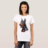 凶暴なドーベルマン肖像画 攻撃的な犬のギフト Tシャツ (正面フル)