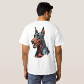 凶暴なドーベルマン肖像画 攻撃的な犬のギフト Tシャツ (裏面フル)