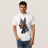 凶暴なドーベルマン肖像画 攻撃的な犬のギフト Tシャツ (正面フル)