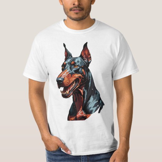 凶暴なドーベルマン肖像画 攻撃的な犬のギフト Tシャツ (正面)
