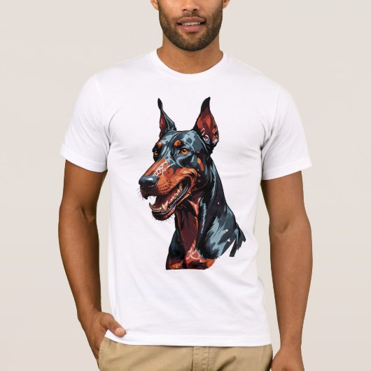 凶暴なドーベルマン肖像画 攻撃的な犬のギフト Tシャツ (正面)