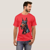 凶暴なドーベルマン肖像画 攻撃的な犬のギフト Tシャツ (正面フル)