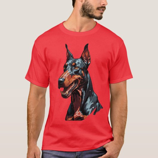 凶暴なドーベルマン肖像画 攻撃的な犬のギフト Tシャツ (正面)