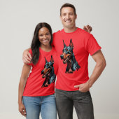 凶暴なドーベルマン肖像画 攻撃的な犬のギフト Tシャツ (ユニセックス)