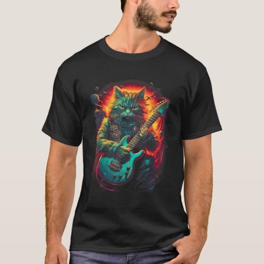 凶暴なヘヴィ・ロッカー猫 Tシャツ (正面)