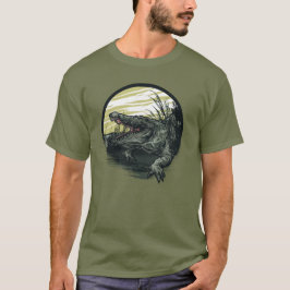 凶暴なワニの沼地イラストアート Tシャツ