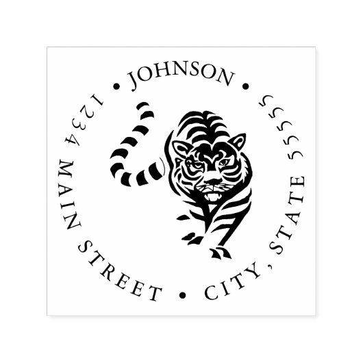 凶暴な虎のイラストレーション戻りラベル セルフインキングスタンプ (デザイン)