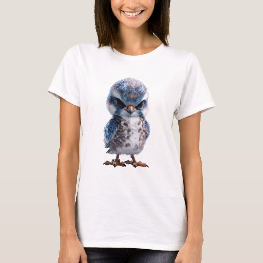 凶猛な青いベビーラプトル鳥の女性 Tシャツ (正面)