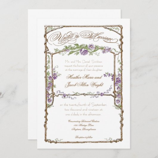 凸版印刷スタイルヴィンテージフェイクボワトレリスパープル 招待状 (正面/裏面)
