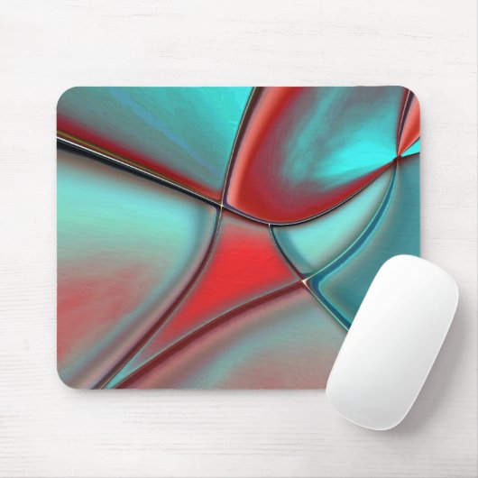 凸状エッジが赤でターコイズのツイストプレート マウスパッド (マウス)