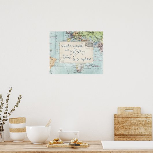 出て行って探索引用文と地図 ポスター (キッチン)