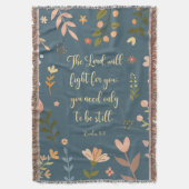 出エジプト14:14ボヘミアンティール（緑がかった色）フローラ聖句 スローブランケット (正面縦)