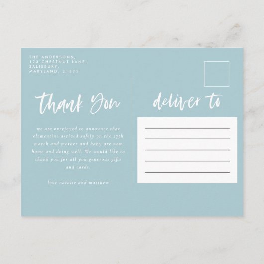 出エレガント生告知感謝してい写真 案内ポストカード (裏面)