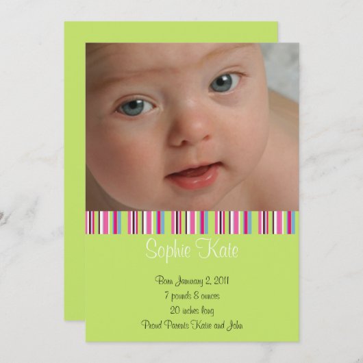 出パーソナライズされた産届 案内状 (正面/裏面)