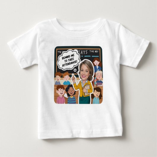 出席を取るように通知する新学期 ベビーTシャツ (正面)