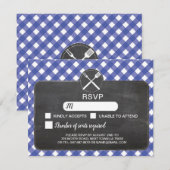 出席案内 ウェディングカード 青チェック BBQ チョーク 招待状 (正面/裏面)