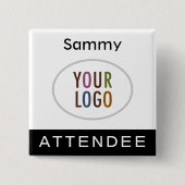 出席者のピンバック名バッジの四角いロゴボタン 缶バッジ (正面)