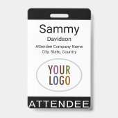 出席者イベントバッジロゴランヤードクリップリールブラック バッジ (Front)