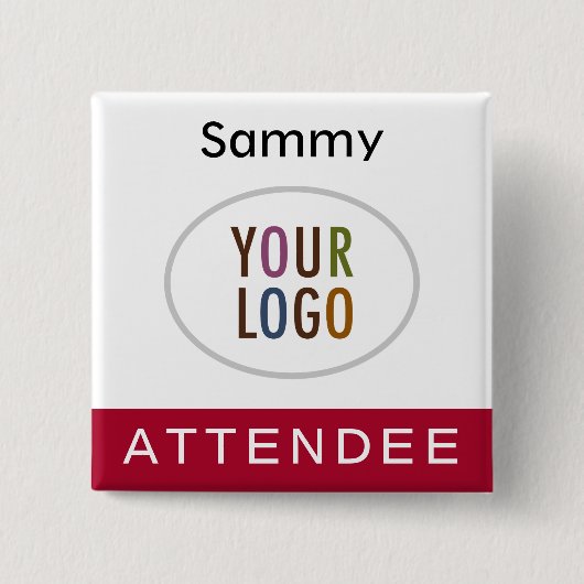 出席者名バッジ(ロゴ付き濃い赤い正方形) 缶バッジ (正面)