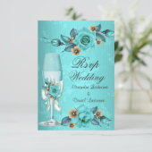 出席 ウェディング ティール ブルー シャンパン ローズ 花 招待状 (スタンド正面)