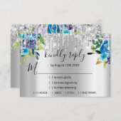 出席 銀婚 きらきら 輝く ブライダル ネイビー VIP 滴る 出欠カード (正面/裏面)