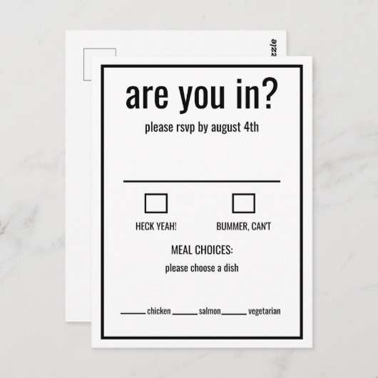 出欠おもしろいの黒白ミニマルか ポストカード (正面/裏面)