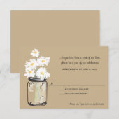 出欠カード - 白いデイジーが入ったメイソンジャー (正面/裏面)