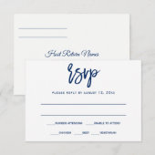 出欠ハガキ | ブラシカリグラフィー - ネイビーブルー 招待状 (正面/裏面)