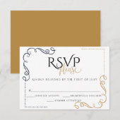 出欠席のご連絡  |  モダン ブラック＆ゴールド ミニマル 出欠カード (正面/裏面)