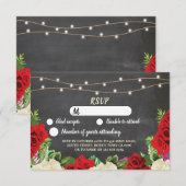 出欠確認チョーク ウェディング ラスティック ライト 赤いバラ 招待状 (正面/裏面)