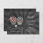 出欠確認用チョークウェディングラスティックシュガースカル花柄カード 招待状 (正面/裏面)