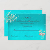 出欠確認 ウェディング ティール フラワー メイソンジャー ピンク ローズ 出欠カード (正面/裏面)