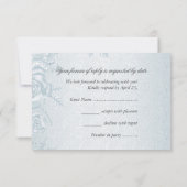 出欠確認 ウェディング 白 銀 青 バラ 雪の結晶 招待状 (裏面)