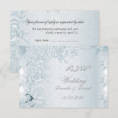 出欠確認 ウェディング 白 銀 青 バラ 雪の結晶 招待状 (正面/裏面)