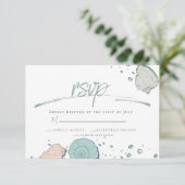 出欠確認 | カジュアルビーチ シェル コーラルとティール 招待状 (スタンド正面)