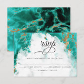 出欠確認 | ターコイズ ウォーターカラー ジオード BarefootBride™ 出欠カード (正面/裏面)